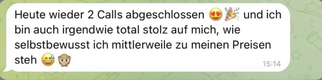 Nachricht einer FEMINDS Kundin über ihre Verkaufsgespräche (2)