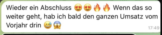 Nachricht einer FEMINDS Kundin über ihre Verkaufsgespräche (3)