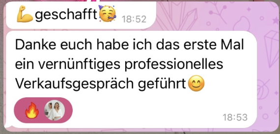 Nachricht einer FEMINDS Kundin über ihre Verkaufsgespräche (1)