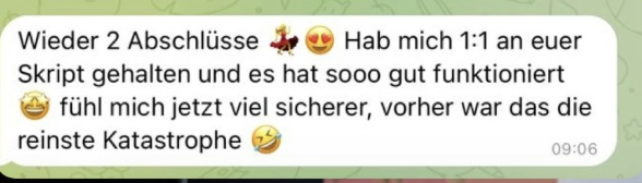 Nachricht einer FEMINDS Kundin über ihre Verkaufsgespräche (5)