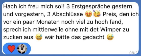 Nachricht einer FEMINDS Kundin über ihre Verkaufsgespräche (7)