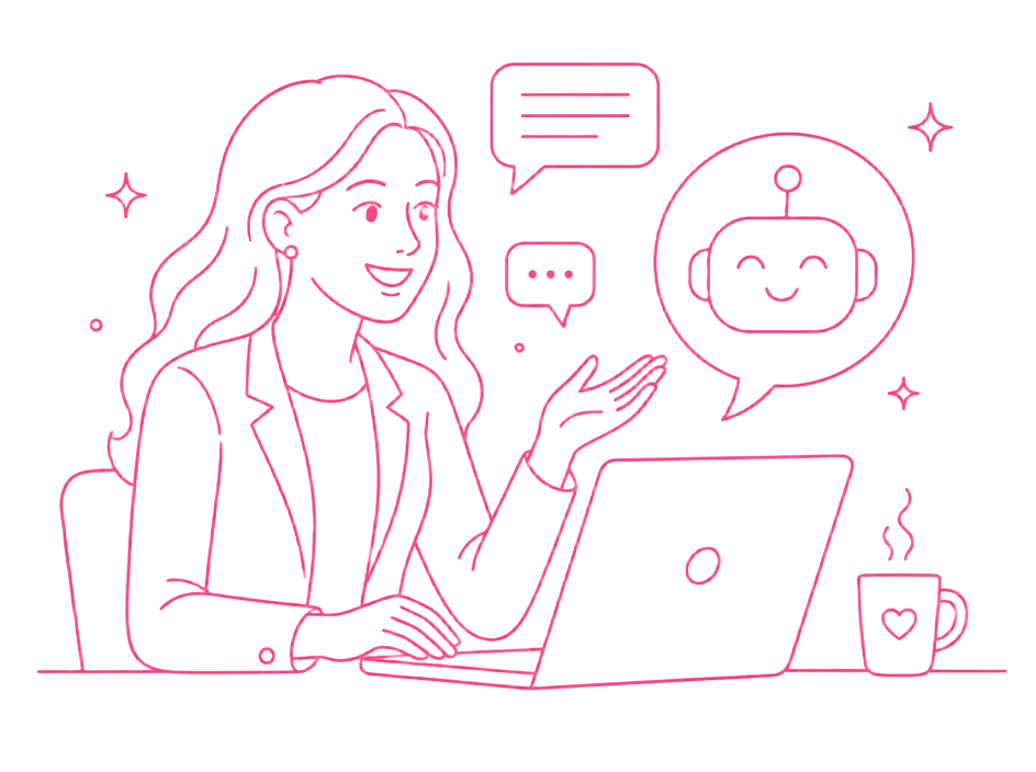 Unternehmerin trainiert am Laptop mit einer KI-Übungskundin