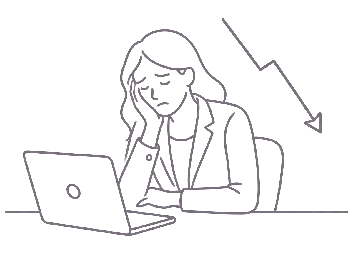 Unternehmerin sitzt unsicher vor dem Laptop