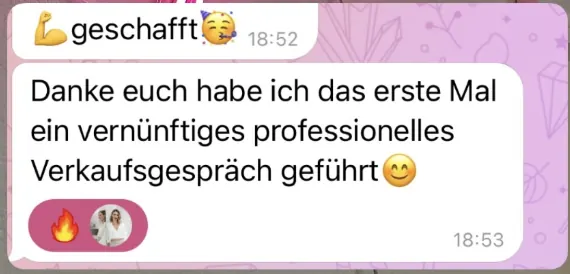 Nachricht einer FEMINDS Kundin über ihre Verkaufsgespräche (1)